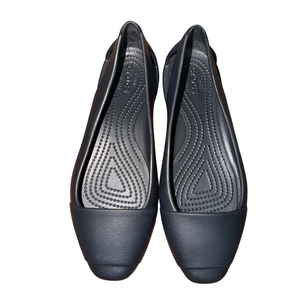 Crocs Lina Flats Womens 7 Black Pointed Toe Slip On Comfort Work Shoes 203404